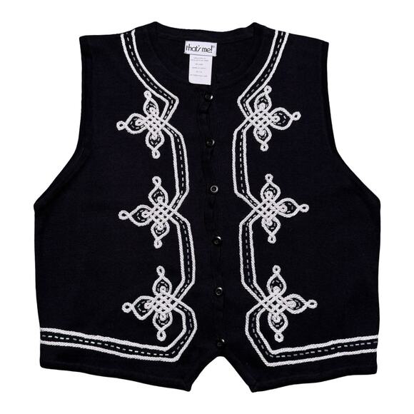 Vintage 90s That’s Me! Floral Knit Vest Women’s Size Medium Black White - Picture 1 of 6